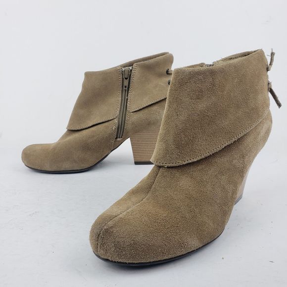 Skechers Leather Zip Cuffed Heeled Ankle Booties Tan 47480 Size 6.5 taupe - Picture 2 of 16